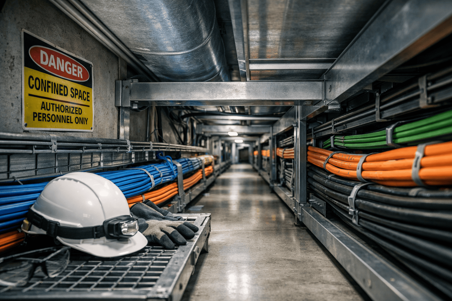 Confined space cable routing sub-floor