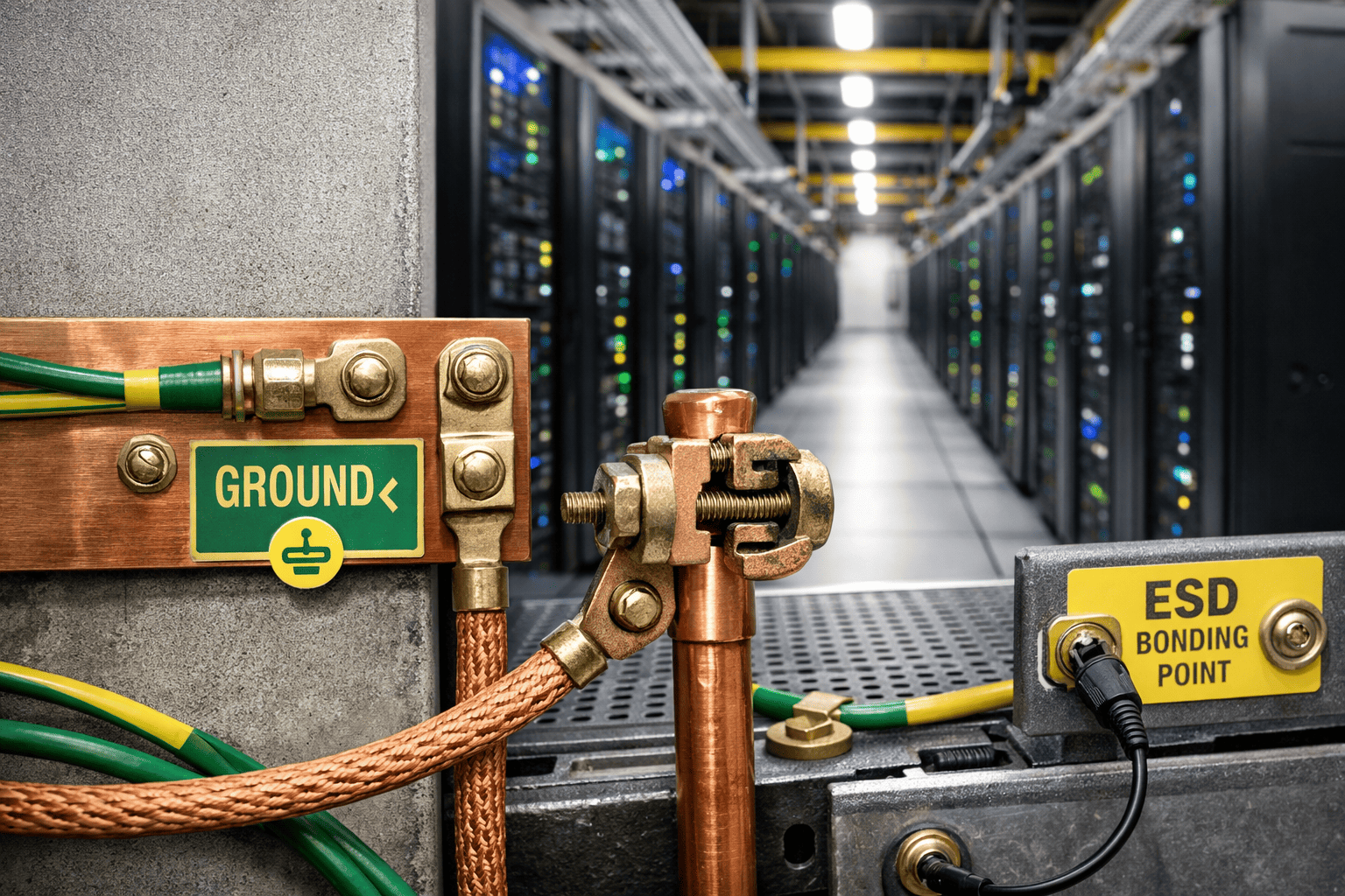 Data centre cable trays and grounding infrastructure