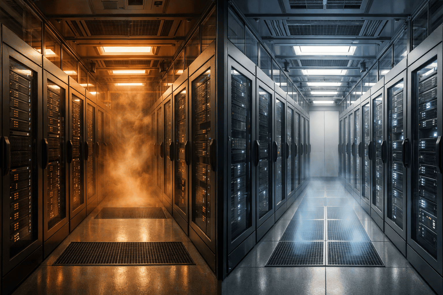 Hot and cold aisle containment in a data centre