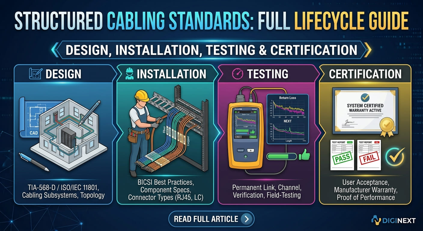Structured cabling trunk cables, patch panels and racks in a data centre