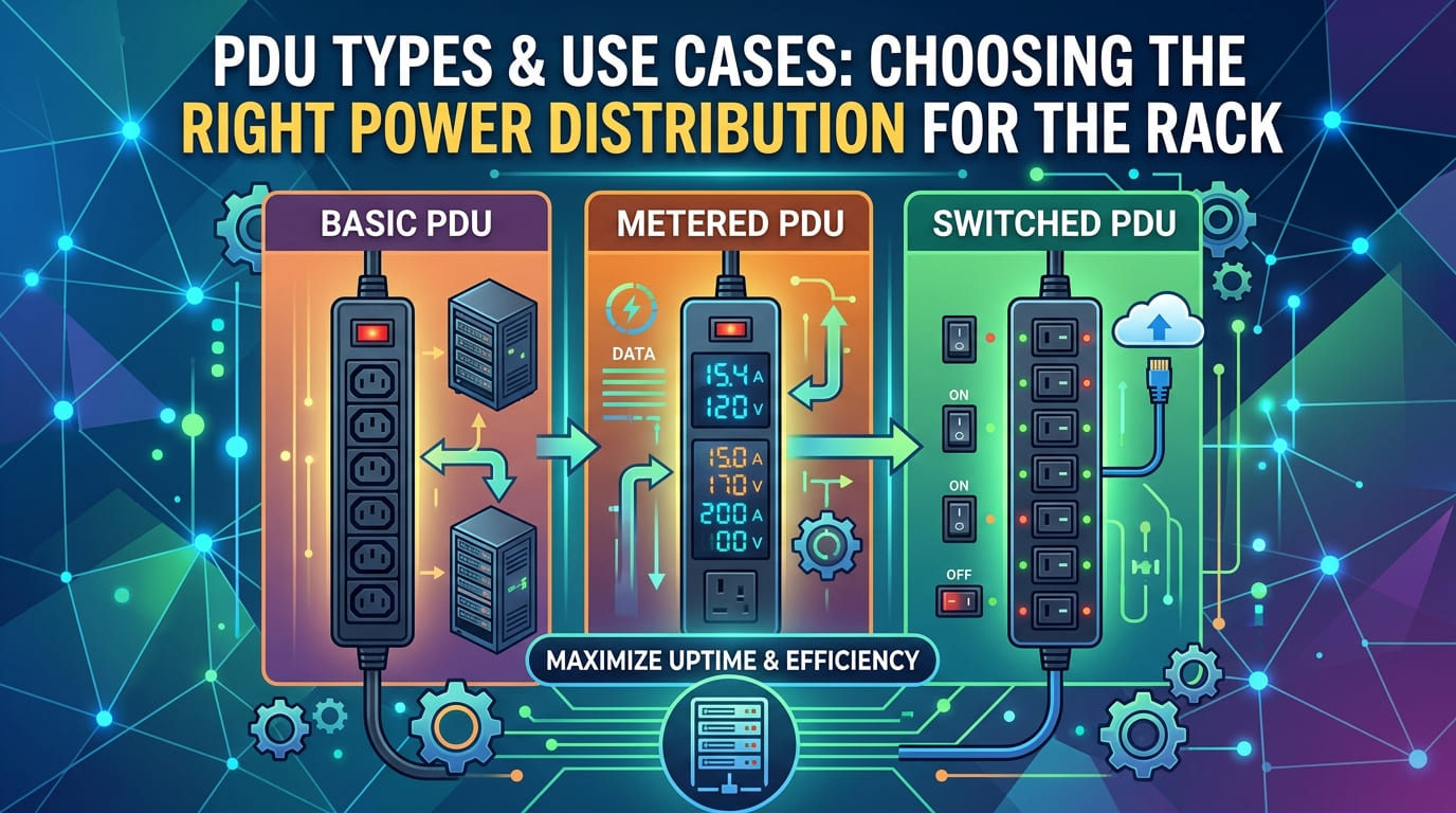 Rack-mounted power distribution units (PDUs) in a data centre server rack